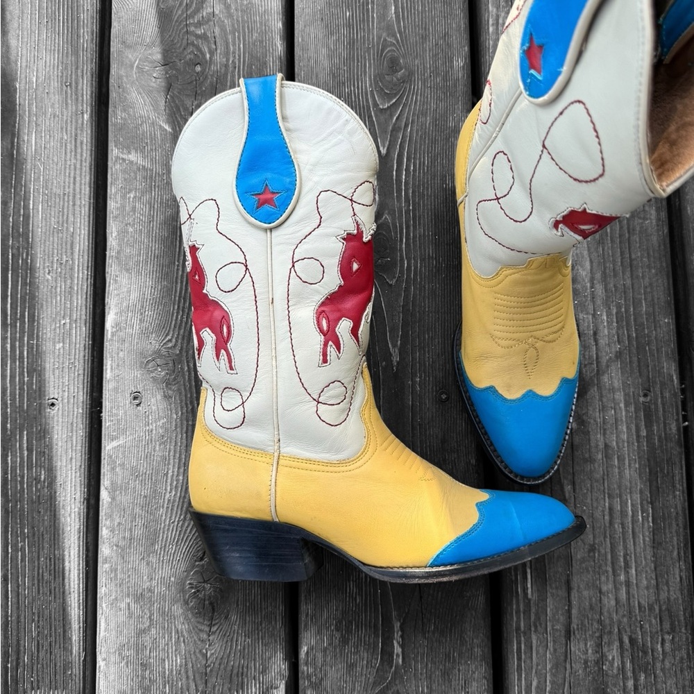 Rare Vintage Bucking Horse Inlay Western Style Women’s Cowboy Boots - Picture 4 of 10